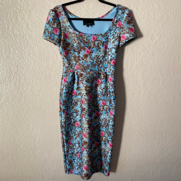 Cynthia Rowley Floral Dress Size 4 Pink and Gold Floral Flamboyant Midi Feminine - Picture 1 of 8